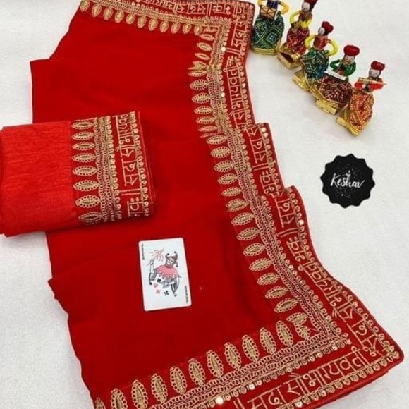 Beautiful border heighlied pure chiffon saree - Picture 5 of 5